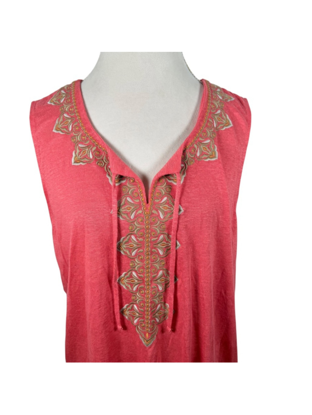 J. Jill Linen Papaya Tunic Top Coral Sleeveless Boho Embroidered Beachy Size XL - Picture 3 of 12